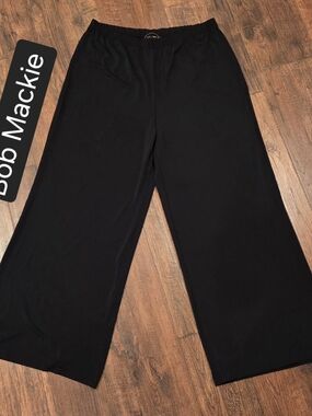 Bob Mackie Wearable Art Stretch Wide Leg Black Pants Elastic Waist Size PM NWOT